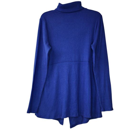 New DG2 by Diane Gilman Blue Turtle Neck Cozy Split Front Sweater size Large - Picture 2 of 8